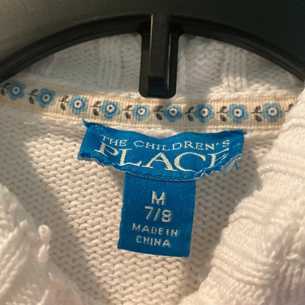 The Childrens Place Girls White Button Hoodie Sweater